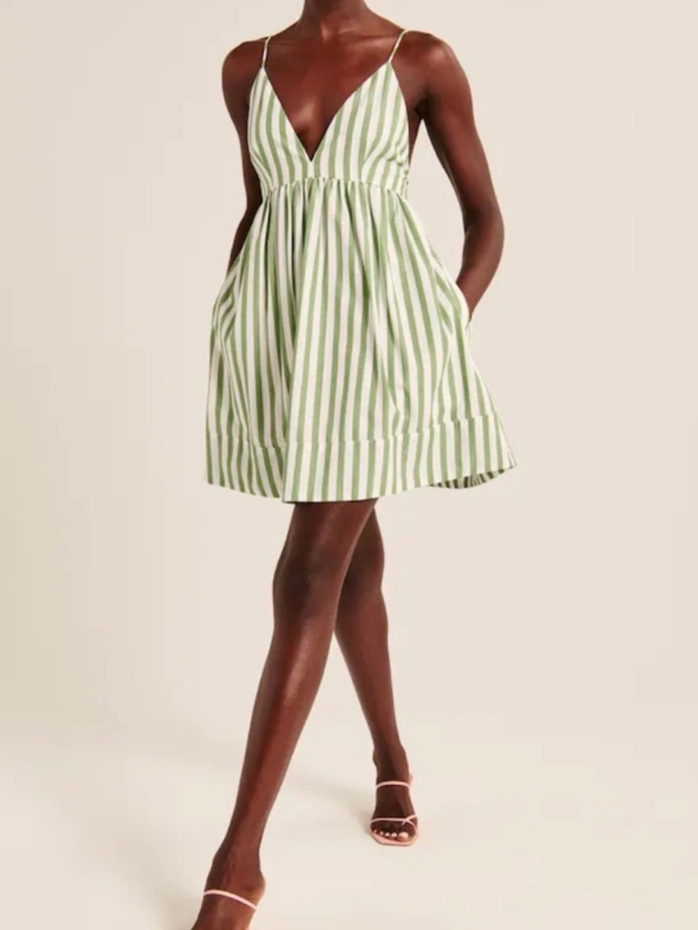 Abercrombie & Fitch Green Striped Babydoll Mini Dress